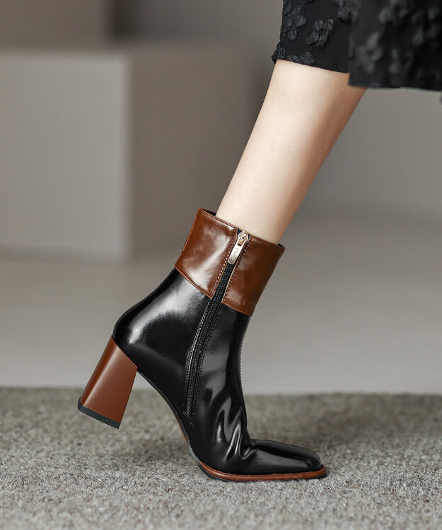 White Chunky Cowhide Leather Classy Splicing Boots