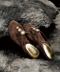 Brown Zircon Splicing Chic Wedge Suede Slide Sandals