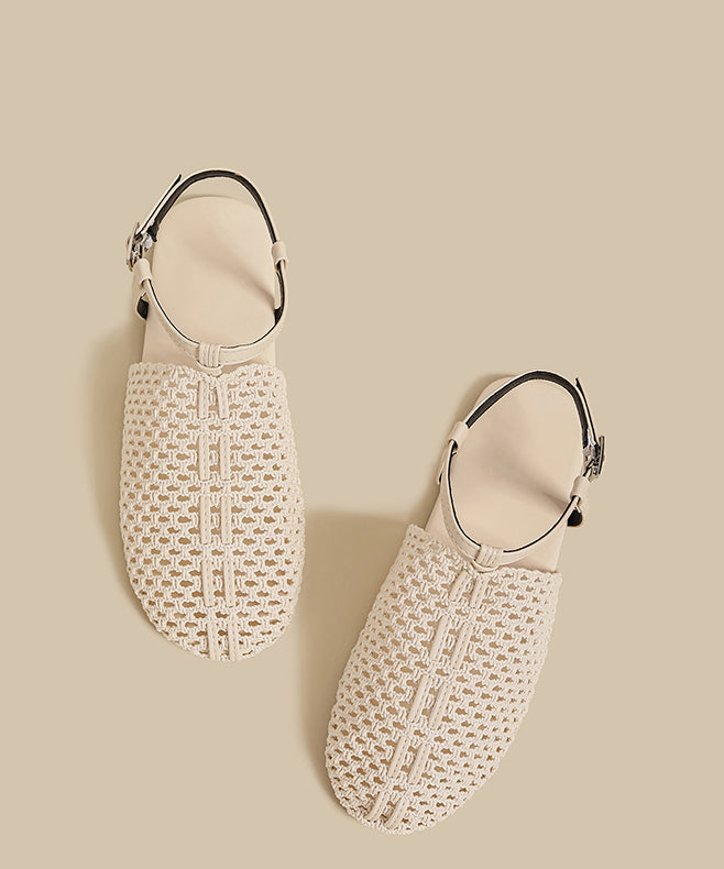 Casual Apricot Hollow Out Knit Fabric Splicing Sandals