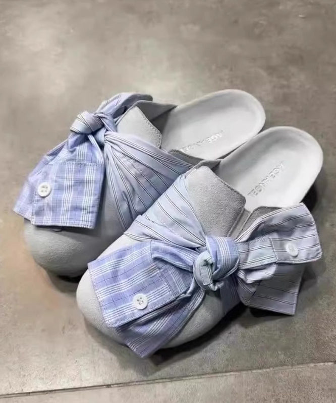 Japanese Blue Bow Platform Slide Sandals