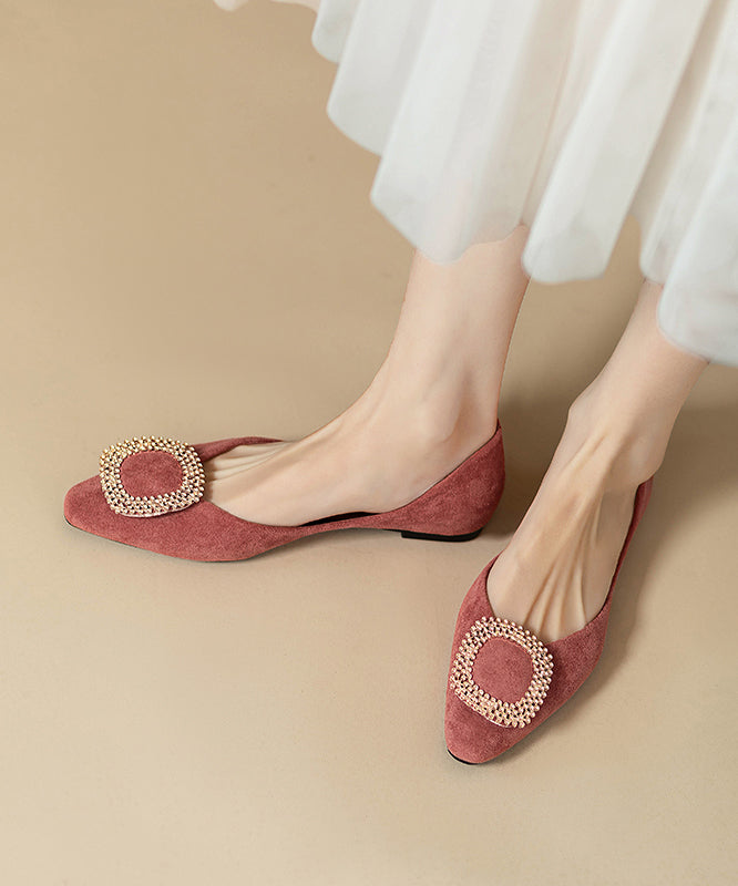 Handmade Zircon Splicing Flat Feet Shoes Black Suede