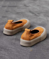 Comfy Yellow Cowhide Leather Splicing Flat Shoes