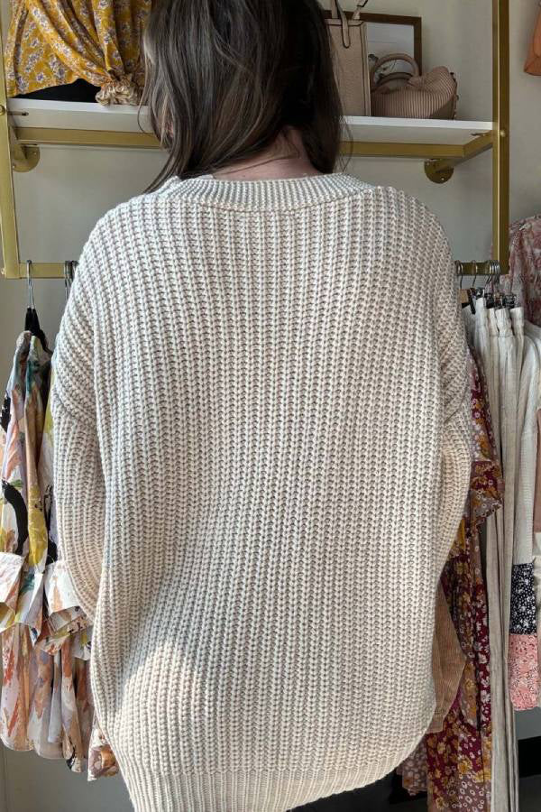 Loose Spliced denim Pocket Knitted Sweater Cardigan