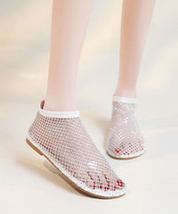 Red Breathable Mesh Sandals Boots Splicing Zircon
