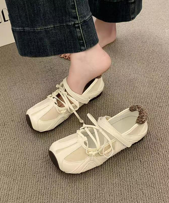 Casual Comfy Beige Lace Up Splicing Flat Feet Shoes