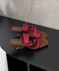 Splicing Apricot Pink Faux Leather Peep Toe Slide Sandals