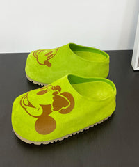 Green Suede Cartoon Print Platform Slide Sandals
