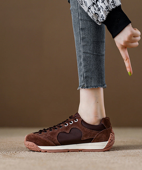 Red Lace Up Splicing Suede Platform Flat Feet Shoes