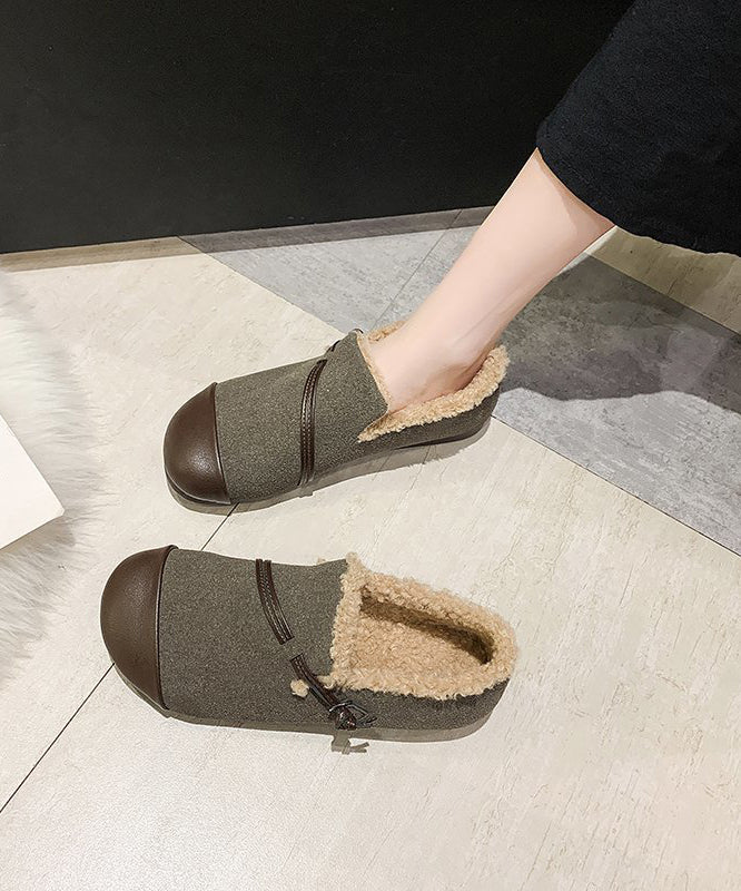 Modern Black Flat Shoes For Faux Leather Splicing Velour Fabric Flat Shoes