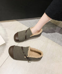 Modern Black Flat Shoes For Faux Leather Splicing Velour Fabric Flat Shoes