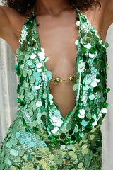 Halter Neck Sequined Open Back Mini Dress