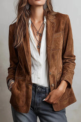Suede Lapel Long-sleeved Casual Button-down Jacket
