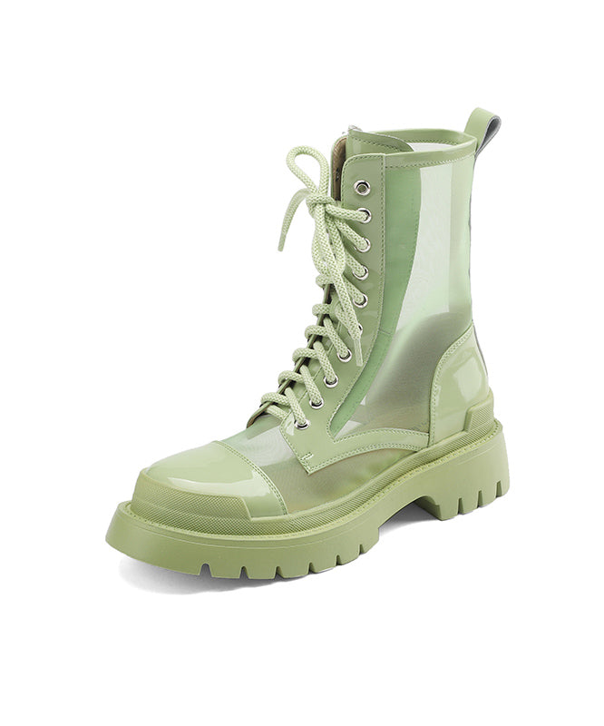 Yellow Lace Up Chunky Breathable Mesh Splicing Boots