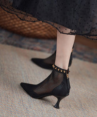 Breathable Mesh Black Rivet Splicing Boots Pointed Toe
