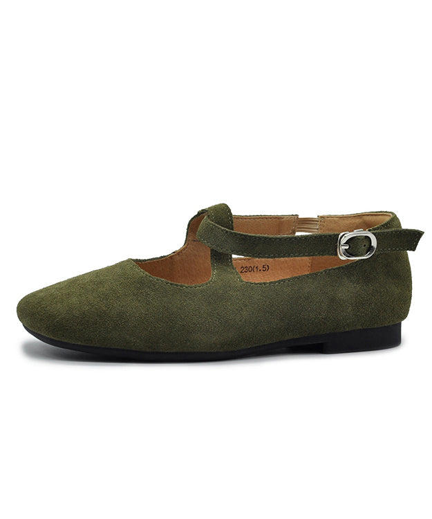 Comfy Flat Feet Shoes Green Suede Cross Strap