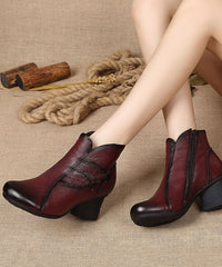 Splicing Chunky Boots Black Cowhide Leather