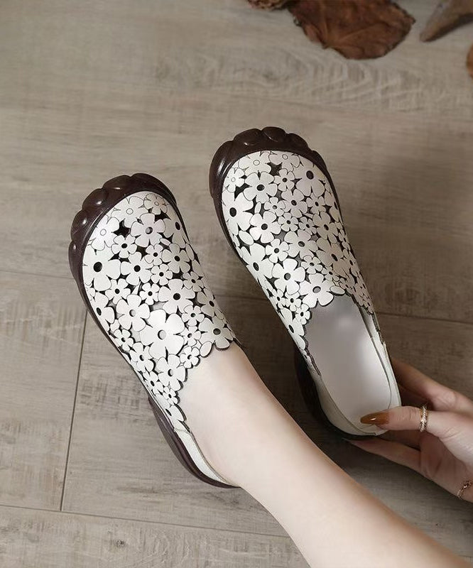 Comfy White Flat Shoes Splicing Hollow Out