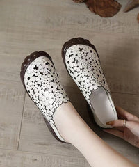 Comfy White Flat Shoes Splicing Hollow Out