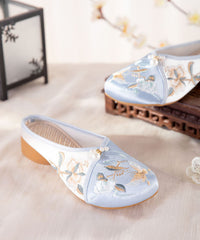 Blue Embroideried Slippers Shoes Splicing Cotton Fabric