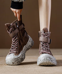 Grey Breathable Mesh Splicing Lace Up Platform Boots