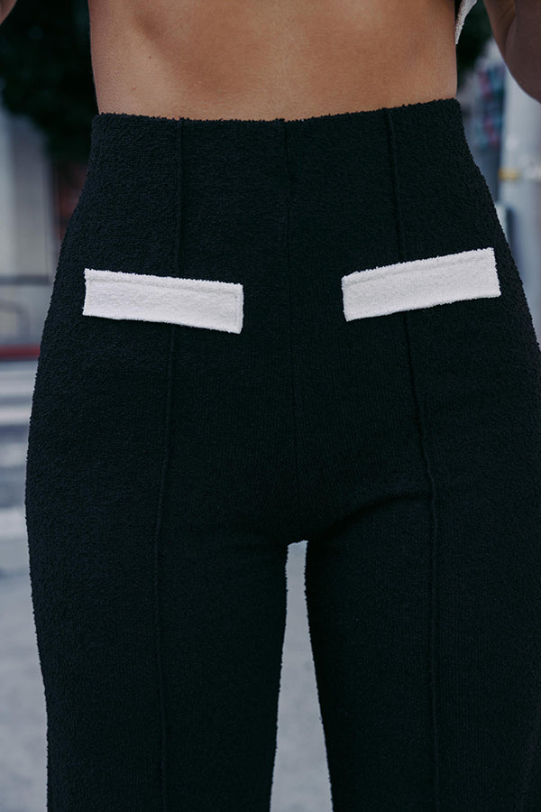 Contrast Color Stretch High Waist Casual Straight Pants