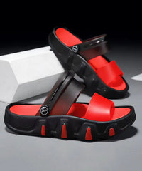 Comfy Black Red Beach Peep Toe Slide Sandals