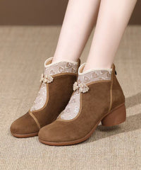 Retro Suede Breathable Mesh Splicing Brown Boots