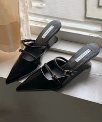 Black Wedge Heel Pointed Toe Slide Sandals