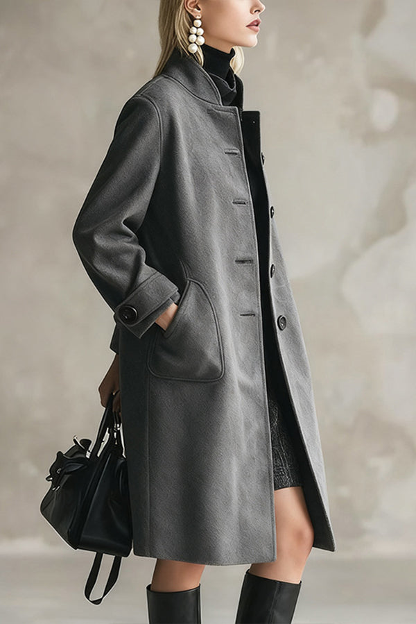 Long-sleeved Button-down Casual Long Coat