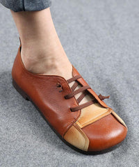 Comfortable Flat Shoes Chocolate Genuine Leather