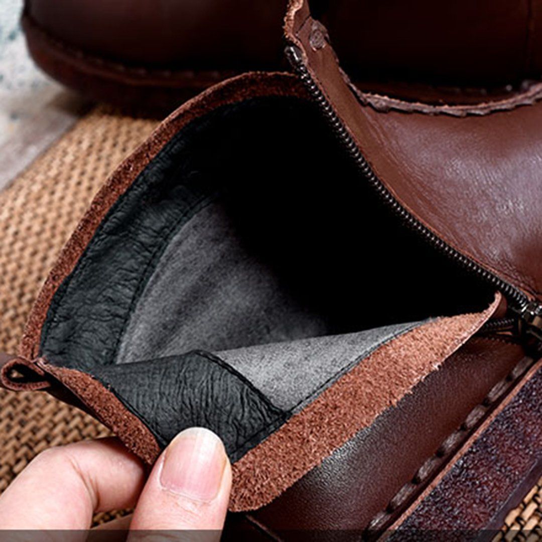 Leather Vintage Ethnic Style Soft Ankle Boots ( Added plush styles)