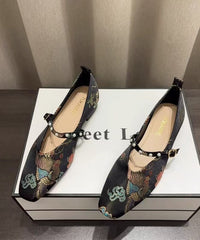 Yellow Embroidery Buckle Strap New Chunky Heel Shoes