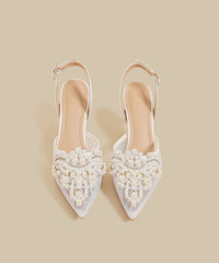 Beige Lace Breathable Nail Bead Splicing High Heels Sandals