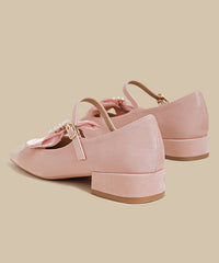 Pink Faux Leather Flat Shoes Splicing Buckle Strap Nail Bead