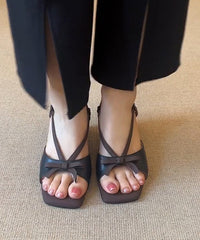 Black Faux Leather Splicing Wedge Heels Sandals Peep Toe