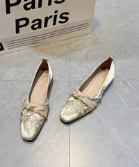 Blue Women Splicing Satin Embroidered Flat Feet Shoes