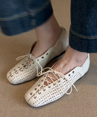 White Cowhide Leather Stylish Splicing Flat Feet Shoes Cross Strap