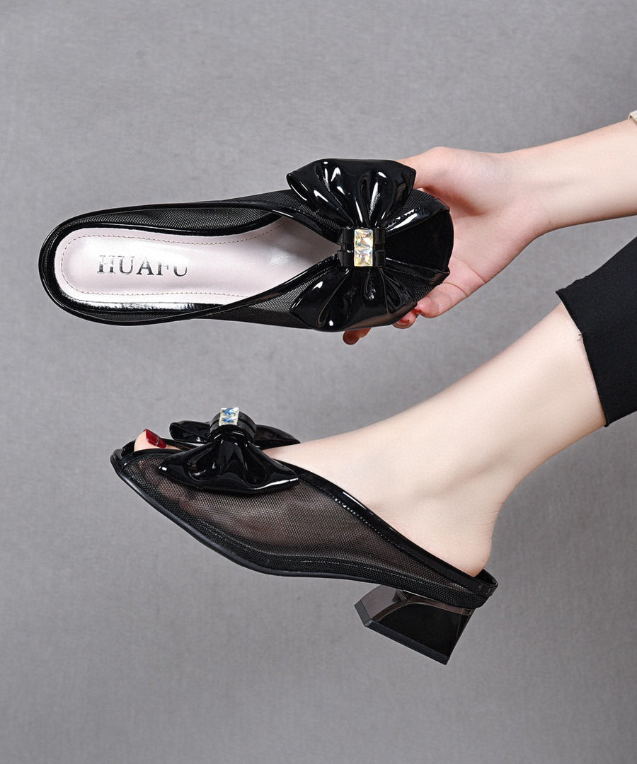 Green Chunky Tulle Bow Splicing Slide Sandals