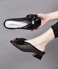 Green Chunky Tulle Bow Splicing Slide Sandals