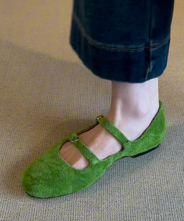 Casual Buckle Strap Splicing Flat Feet Shoes Green Suede