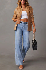 Patchwork Casual Loose Pocket Wide Leg Jeans