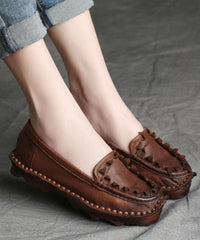 Coffee Flat Shoes For Splicing Cowhide Leather Vintage