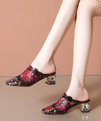 Blue Classy Chunky Sheepskin Embroidered Slide Sandals