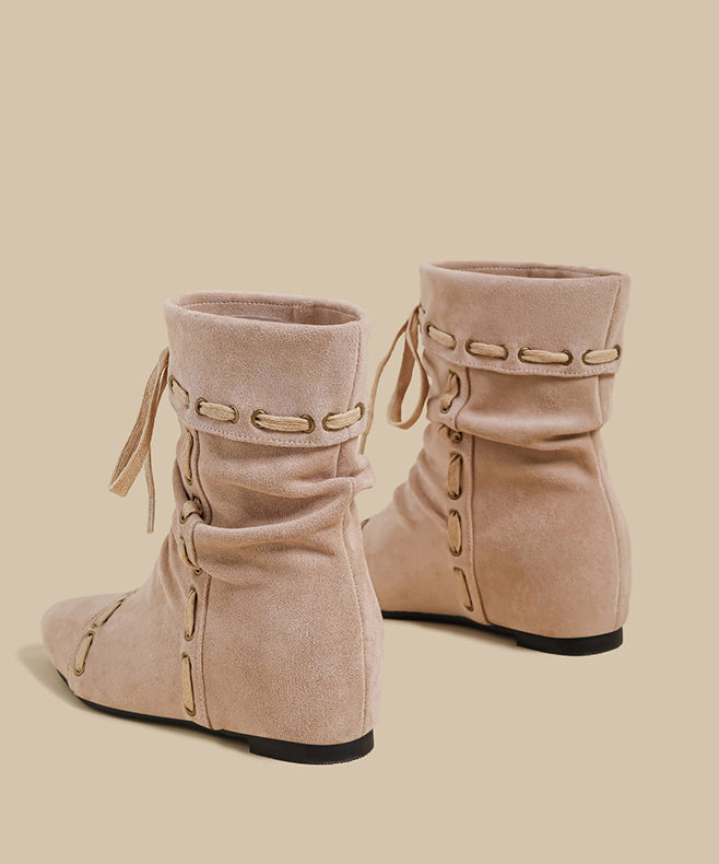 Splicing Wedge Boots Pink Suede Fuzzy Wool Lined