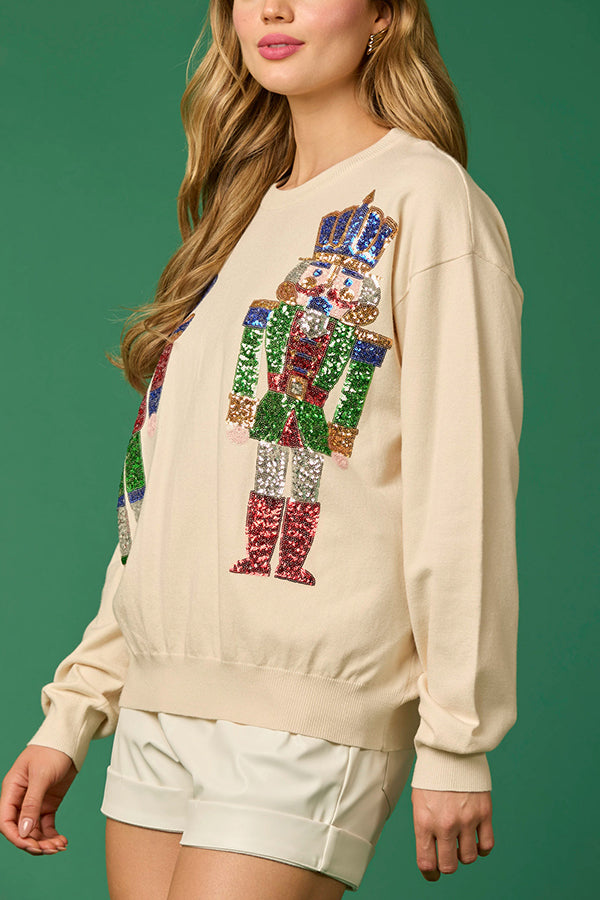 Christmas Soldier Sequined Casual Sweatshirt