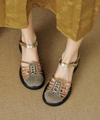 Stylish Apricot Hollow Out Splicing Chunky Heel Sandals