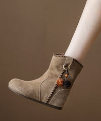 Khaki Suede Splicing Boho Wedge Boots
