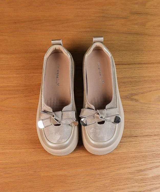 Apricot Comfortable Splicing Bow Casual Platform Shoes