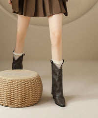 Black Rivet Chunky Faux Leather Soft Splicing Boots Pointed Toe