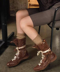 Brown Suede Splicing Lace Up Boots